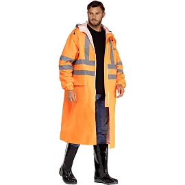 Плащ сигнальный влагозащитный Waterproof Line Extra-Vision WPL ПВХ на молнии оранжевый с СОП (размер 44-46, рост 170-176)