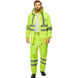 Костюм сигнальный влагозащитный Extra-V-КБР полиэфир с ПВХ покрытием лимонный с СОП (размер 60-62, рост 170-176)