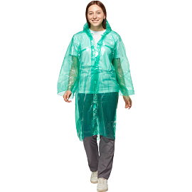 Плащ дождевик полиэтиленовый на липучках зелёный (размер 86х59)