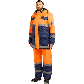 Костюм сигнальный зимний с полукомбинезоном Спектр-2-КПК оранжевый/синий с СОП (размер 44-46, рост 170-176)
