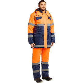 Костюм сигнальный зимний с полукомбинезоном Спектр-2-КПК оранжевый/синий с СОП (размер 48-50, рост 182-188)