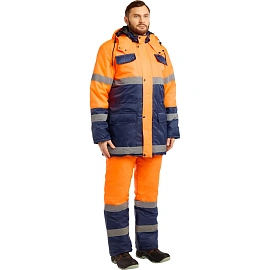 Костюм сигнальный зимний с полукомбинезоном Спектр-2-КПК оранжевый/синий с СОП (размер 56-58, рост 182-188)
