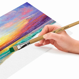 Кисть ПИФАГОР, ЩЕТИНА, плоская, № 14, деревянная лакированная ручка, пакет с подвесом, 200876