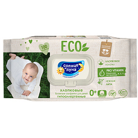Влажные салфетки детские Солнце и Луна ECO 100 штук в упаковке