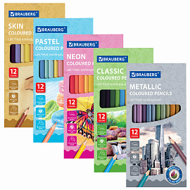Карандаши цветные BRAUBERG, 60 цветов (Базовые, Металлик, Неон, Пастель, Телесные), трехгранные, грифель 3 мм, натуральное дерево, 181792