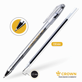 Ручка гелевая неавтоматическая Crown Hi-Jell черная (толщина линии 0.35 мм)