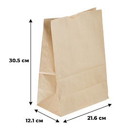 Крафт-пакет бумажный светло-коричневый 216х121х305 мм 50 г/кв.м био (1000 штук в упаковке)
