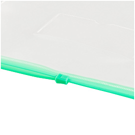 Папка-конверт на zip-молнии OfficeSpace А5, полипропилен, 150мкм, прозрачная, карман, молния зеленая