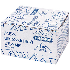 Мел белый квадратный 100 штук, ПИФАГОР, картонная упаковка, 227440