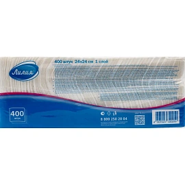 Салфетки бумажные Лилия 1-слойные 24x24 см белые (400 листов в пачке)