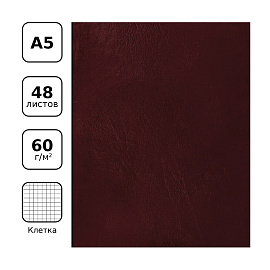 Тетрадь 48л., А5 клетка BG, бумвинил, бордовый