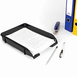 Лоток горизонтальный для бумаг BRAUBERG "Classic", 330х255х62 мм, черный, 237285