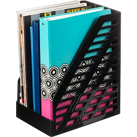 Лоток вертикальный для бумаг 160 мм Стамм XXL пластиковый черный