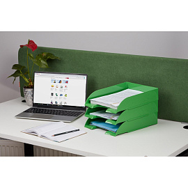 Лоток горизонтальный для бумаг Комус Модерн пластиковый зеленый