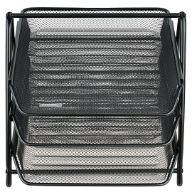 Лоток для бумаг горизонтальный СТАММ, 3 секции, металл, черный