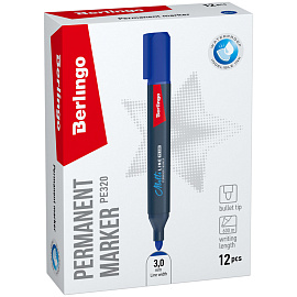 Маркер перманентный Berlingo "Multiline PE320" синий, пулевидный, трехгранный, 3мм фото Маркер перманентный Berlingo "Multiline PE320" синий, пулевидный, трехгранный, 3мм