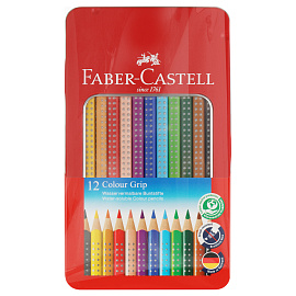 Карандаши цветные Faber-Castell "Grip", 12цв., трехгран., заточен., метал. кор.