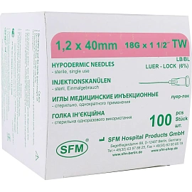 Игла инъекционная SFM 18G (1.2х40 мм, 100 штук в упаковке)
