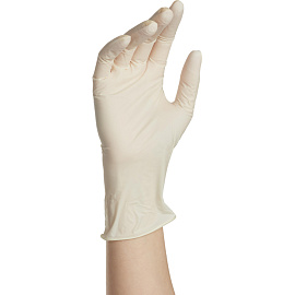 Перчатки медицинские смотровые латексные Benovy текстурированные нестерильные неопудренные размер M (7-8) бежевые (50 пар/100 штук в упаковке)