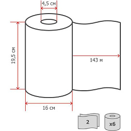 Полотенца бумажные рулонные Luscan Professional H12 2-слойные белые 6 рулонов по 143 метра