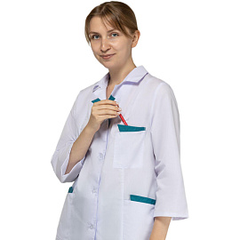 Костюм медицинский женский м01-КБР белый/бирюзовый (размер 64-66, рост 158-164)