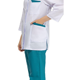 Костюм медицинский женский м01-КБР белый/бирюзовый (размер 40-42, рост 170-176)