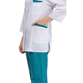 Костюм медицинский женский м01-КБР белый/бирюзовый (размер 64-66, рост 170-176)