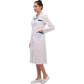 Халат медицинский женский м01-ХЛ белый/бирюзовый (размер 40-42, рост 170-176)