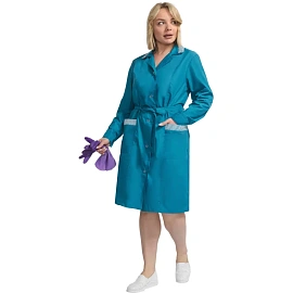 Халат для горничных и уборщиц у01-ХЛ с длинным рукавом бирюзовый (размер 40-42, рост 170-176)