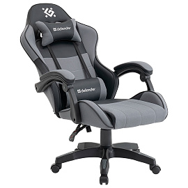 Кресло компьютерное DEFENDER "Strider", 2 подушки, ткань/экокожа, черное/серое, 64056