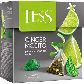 Чай зеленый Tess Ginger Mojito 20 пакетиков (лимон, мята) фото Чай зеленый Tess Ginger Mojito 20 пакетиков (лимон, мята)