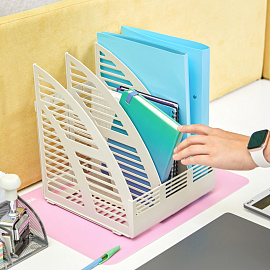 Лоток вертикальный для бумаг 240 мм Attache пластиковый серый скругленный 3 отделения