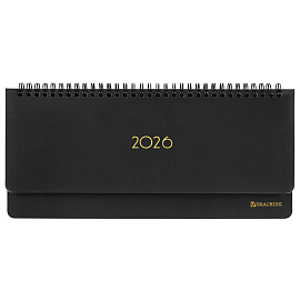 Планинг датированный 2026 305х140 мм BRAUBERG "Select", под кожу, черный, 117232