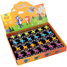 Точилка пластиковая Мульти-Пульти "Вертолет Енота" 1 отверстие, 4 цвета, дисплей фото Точилка пластиковая Мульти-Пульти "Вертолет Енота" 1 отверстие, 4 цвета, дисплей