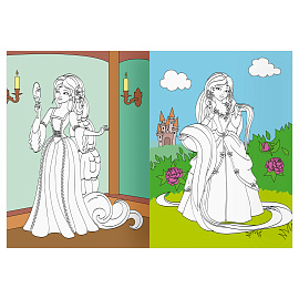 Раскраска с цв. фоном А4, 16 стр., ТРИ СОВЫ "Бал принцесс