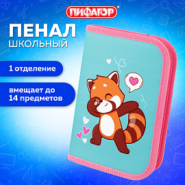 Пенал ПИФАГОР, 1 отделение, полиэстер, 19х13 см, "Red panda", 272283