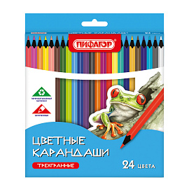 Карандаши цветные ПИФАГОР СТАНДАРТ 24 цвета, трехгранный корпус, 182088 фото Карандаши цветные ПИФАГОР СТАНДАРТ 24 цвета, трехгранный корпус, 182088