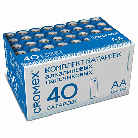 Батарейки алкалиновые "пальчиковые" КОМПЛЕКТ 40 шт., CROMEX (КРОМЕКС) Alkaline, АА (LR6,15А), в коробке, 455594