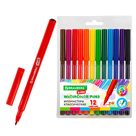 Фломастеры BRAUBERG KIDS КЛАССИЧЕСКИЕ 12 цветов, вентилируемый колпачок, ПВХ-упаковка, 152601