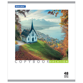 Тетрадь А5, 48 л., BRAUBERG скоба, клетка, обложка картон, КАНИКУЛЫ, 401819