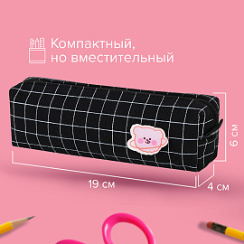 Пенал BRAUBERG, 1 отделение, полиэстер, "Cute bear", черный, 19х4х6 см, 272303
