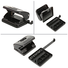 Дырокол OfficeSpace 20л., пластиковый, черный, с линейкой фото Дырокол OfficeSpace 20л., пластиковый, черный, с линейкой