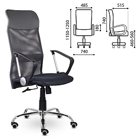 Кресло "Ультра", высокая спинка, с подлокотниками, хром, черное фото Кресло "Ультра", высокая спинка, с подлокотниками, хром, черное