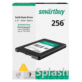 Твердотельный накопитель SSD SMARTBUY Splash 256GB, 2,5", SATA III, черный, SBSSD-256GT-MX902-25S3