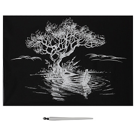 Гравюра с эффектом серебра ТРИ СОВЫ "Лодка", А4 фото Гравюра с эффектом серебра ТРИ СОВЫ "Лодка", А4