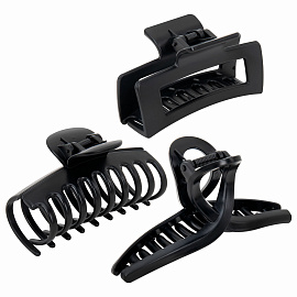 Крабы для волос НАБОР 3 шт., 8,5 см / 8,5 см / 11 см, soft-touch, чёрный, MONTE VITA (МОНТЕ ВИТА), 457032