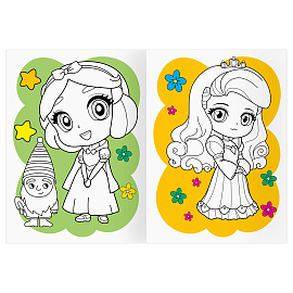 Раскраска с цв. фоном А4, 16 стр., ТРИ СОВЫ "Сказочные принцессы