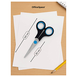 Ножницы OfficeSpace 14см, черные с синими вставками, ПВХ чехол с европодвесом фото Ножницы OfficeSpace 14см, черные с синими вставками, ПВХ чехол с европодвесом