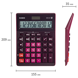 Калькулятор настольный Casio GR-12C-WR 12-разрядный бордовый 209х155х34 мм