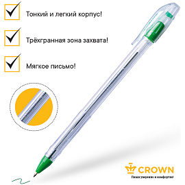 Ручка шариковая Crown "Oil Jell" зеленая, 0,7мм, штрих-код фото Ручка шариковая Crown "Oil Jell" зеленая, 0,7мм, штрих-код